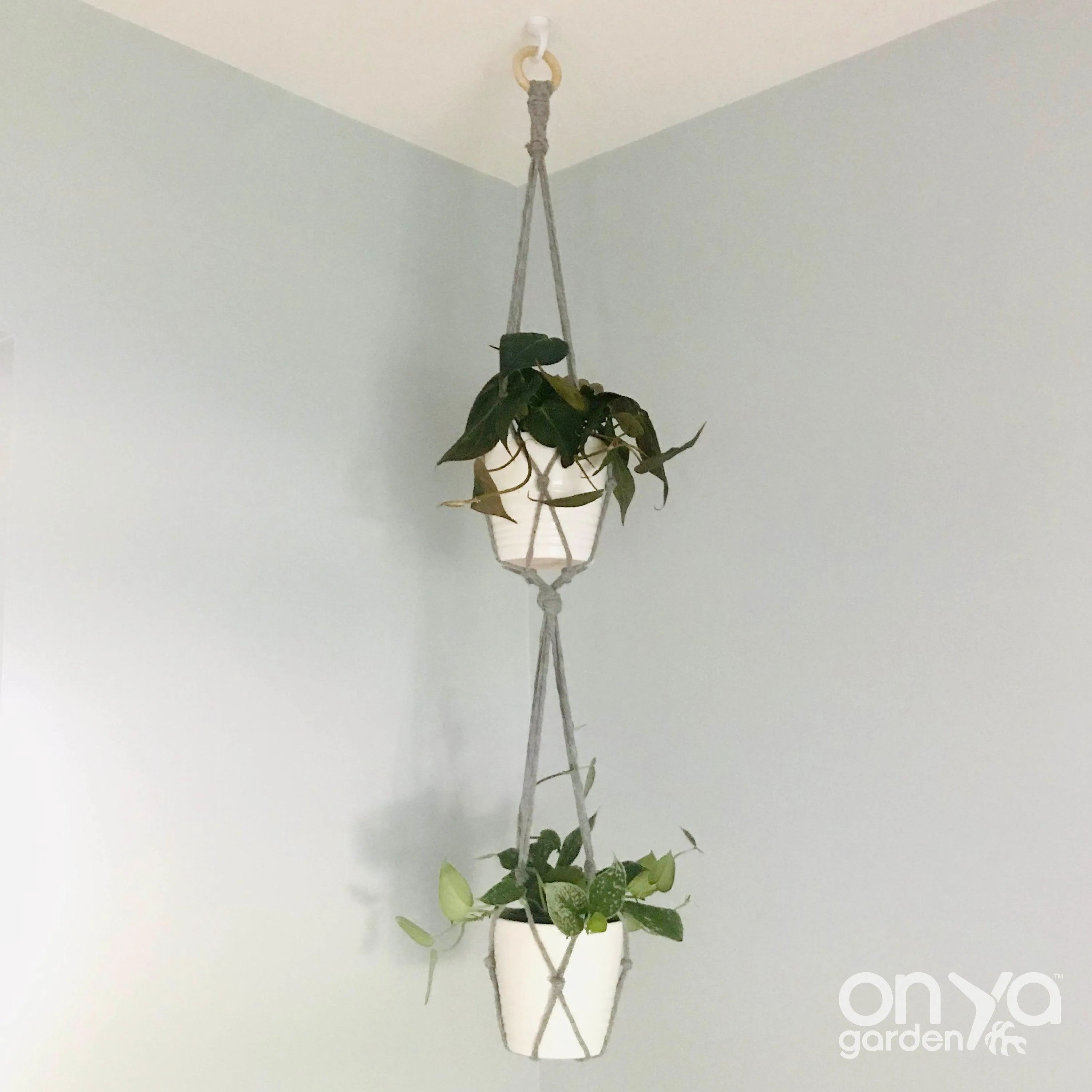Two Tiered Modern Macramé No Tail Plant Hanger - Double Plant Hanger