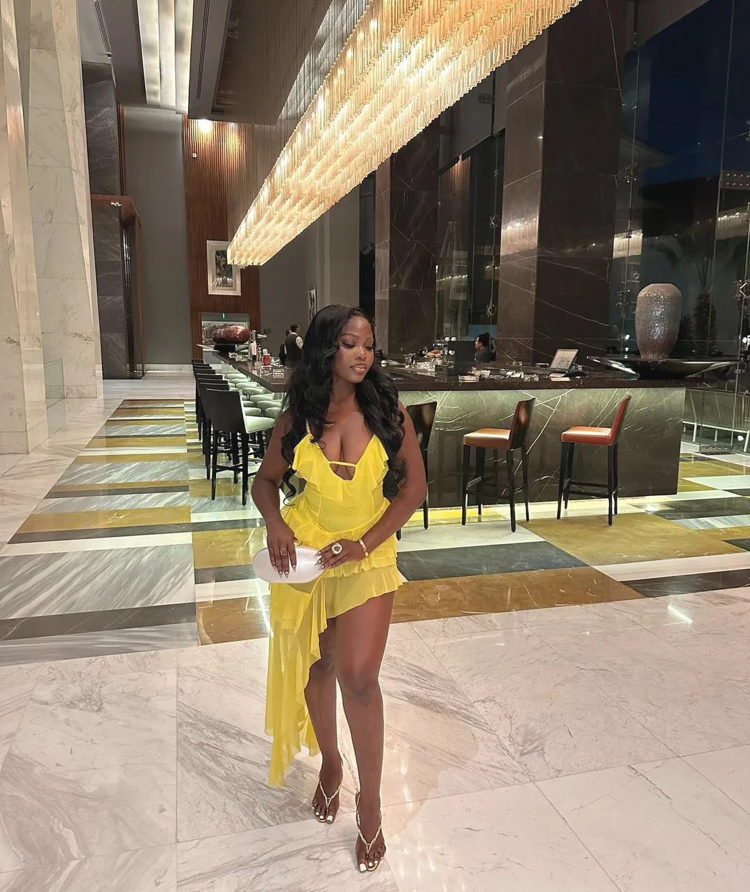 Vibrant Irregular Ruffled High-Slit Dress for a Bold Statement
