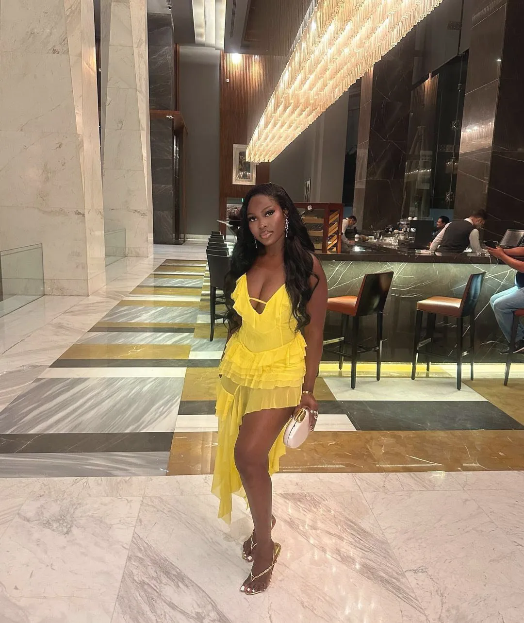 Vibrant Irregular Ruffled High-Slit Dress for a Bold Statement