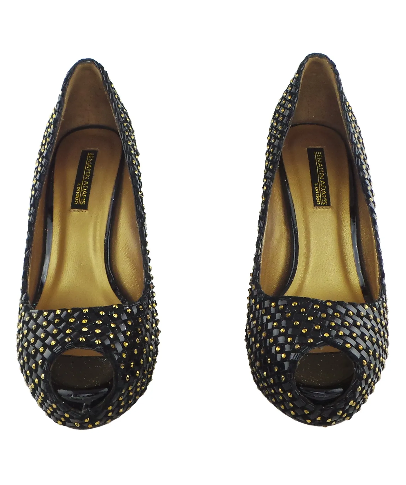 Vigo Black & Gold Studded Peep-Toe Platform
