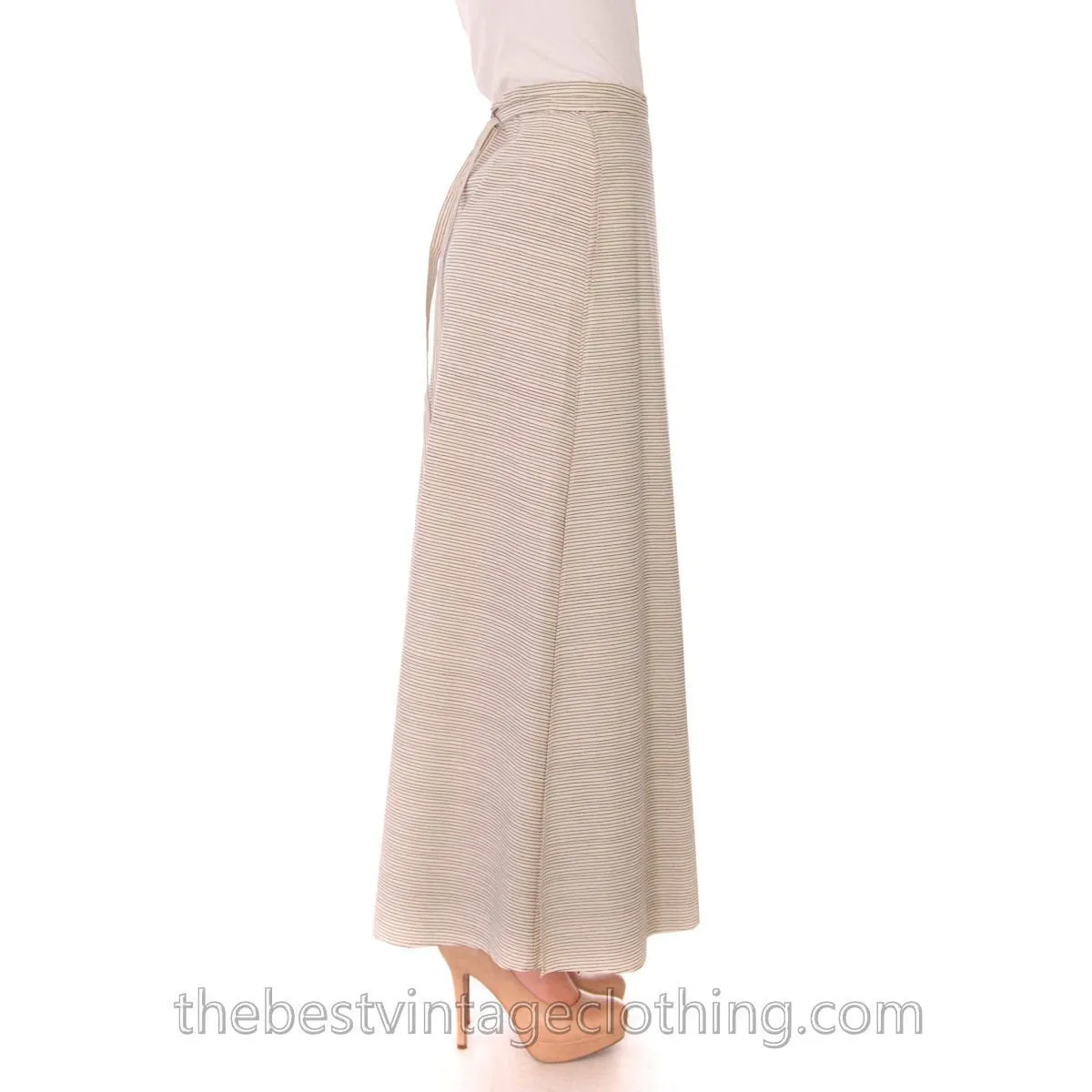 Vintage 1970s Vuokko Striped Wrap Skirt Designer Maxi Black Cream Jokapoika Striped  Size M