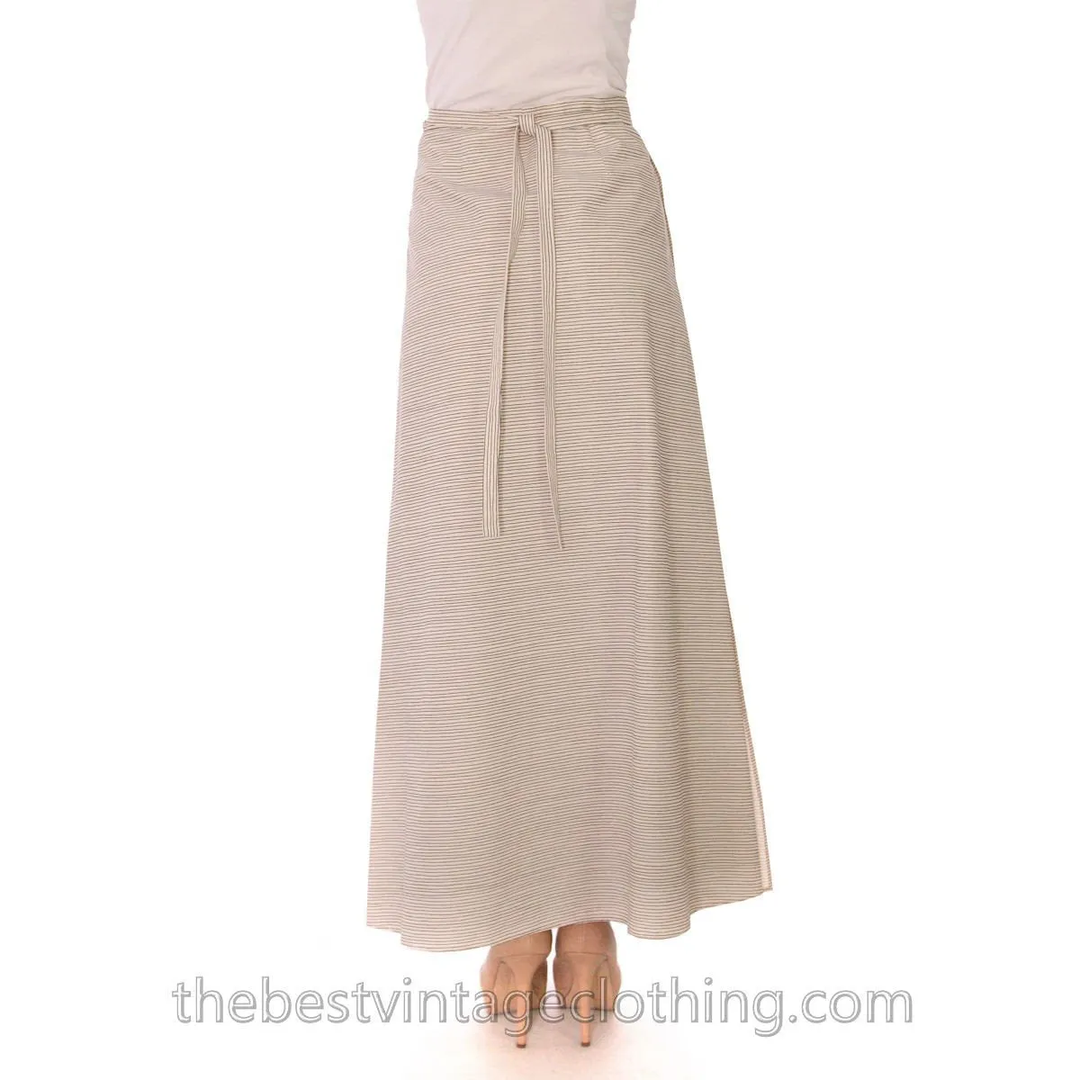 Vintage 1970s Vuokko Striped Wrap Skirt Designer Maxi Black Cream Jokapoika Striped  Size M