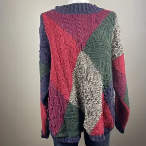 Vintage Casual Corner Sweater Size L Handknit Ramie Blend Argyle Multicolor