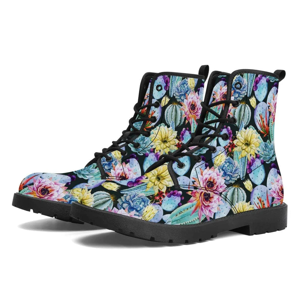 Watercolour Cactus Vegan Leather Boots