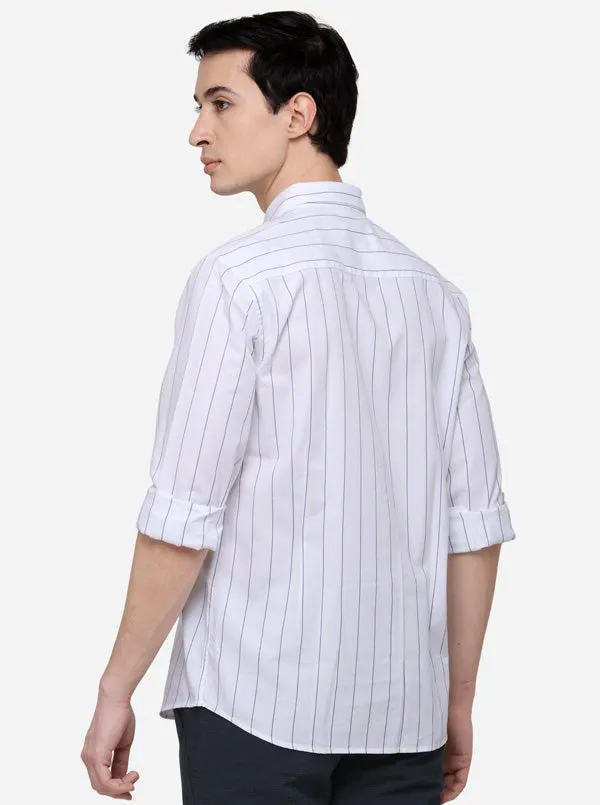 White Tailored Fit Striped Casual Shirt | JadeBlue