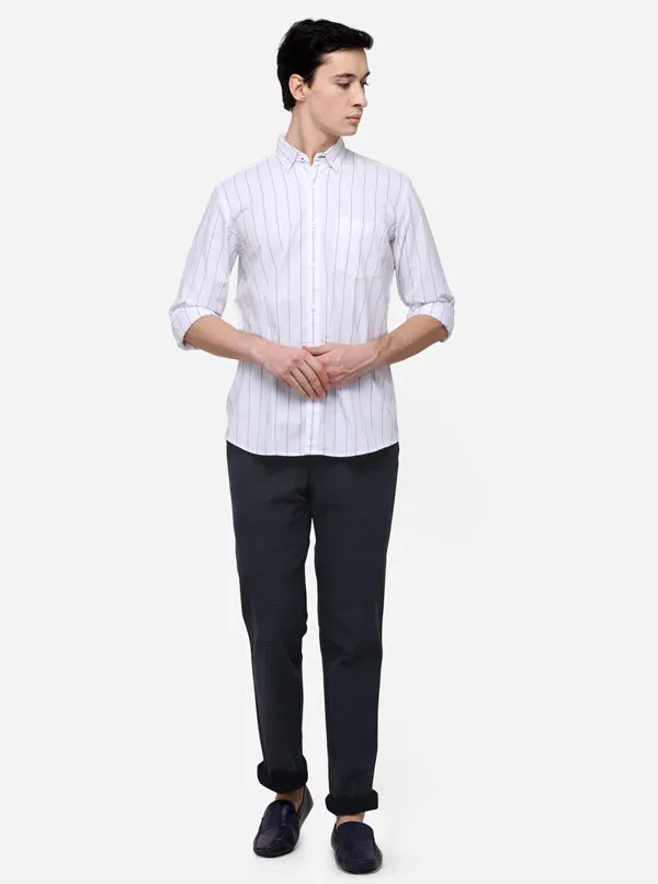 White Tailored Fit Striped Casual Shirt | JadeBlue