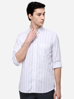 White Tailored Fit Striped Casual Shirt | JadeBlue