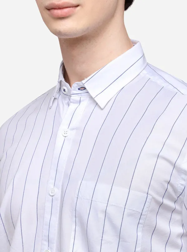 White Tailored Fit Striped Casual Shirt | JadeBlue