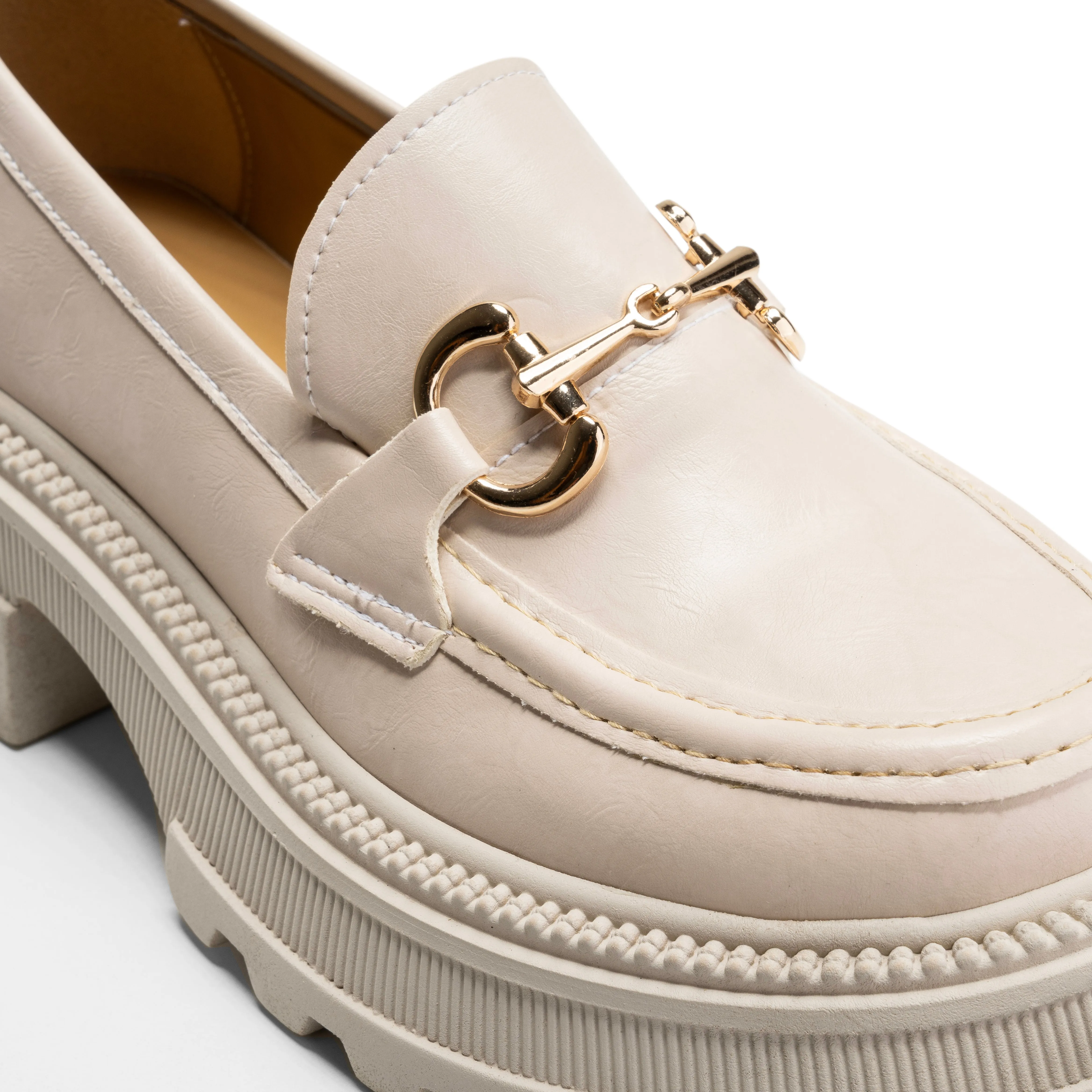 Women Beige Chunky Buckled Loafer