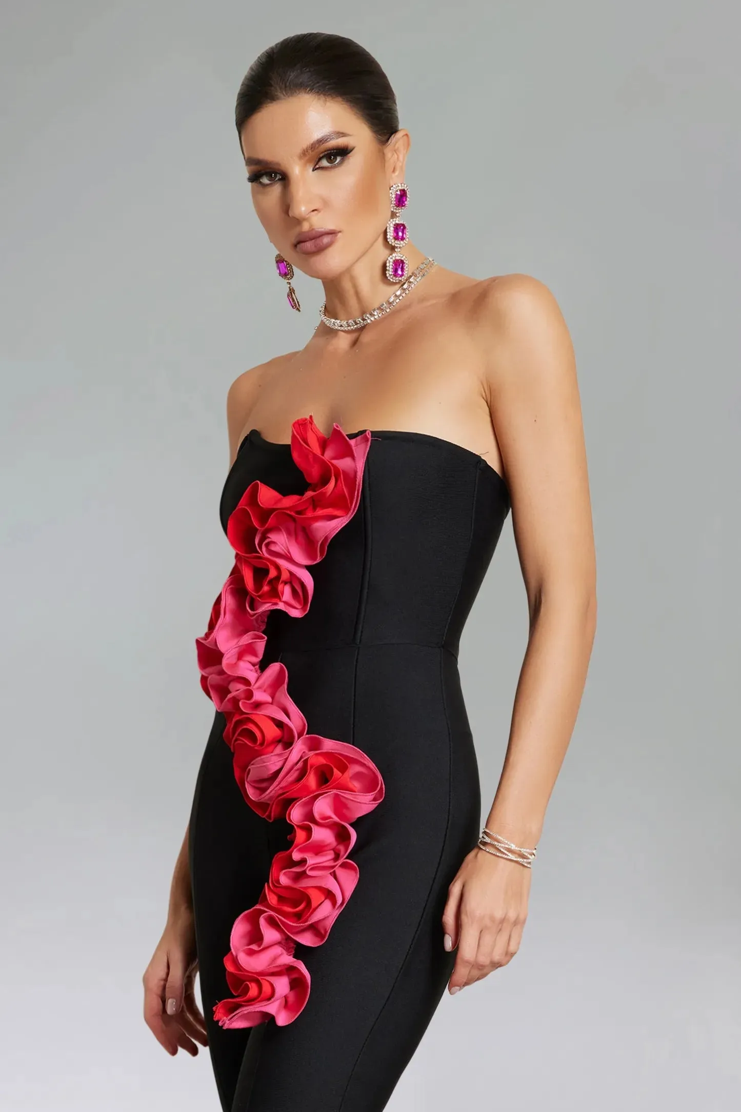 Wynter Flower Strapless Slit Jumpsuit